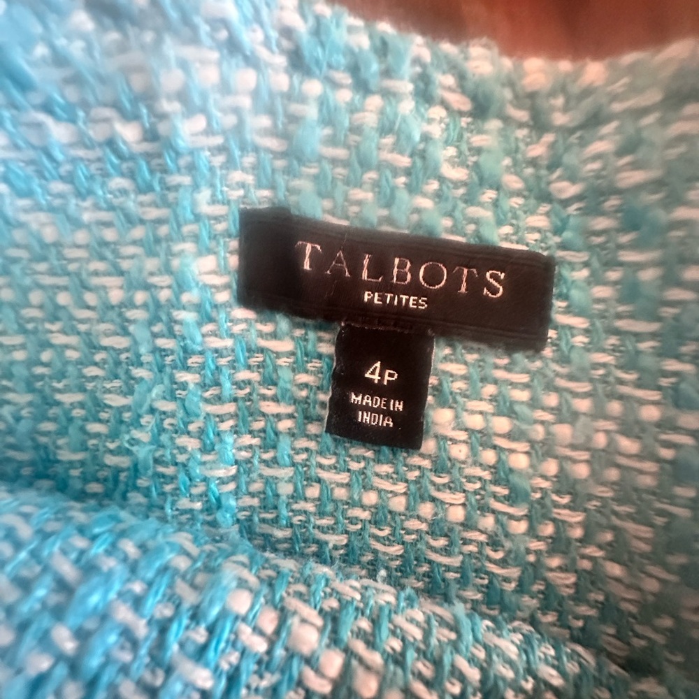 Talbots Petites Blue Tweed Sheath Dress - Size 4P - Textured Sleeveless Shift - Picture 7 of 10
